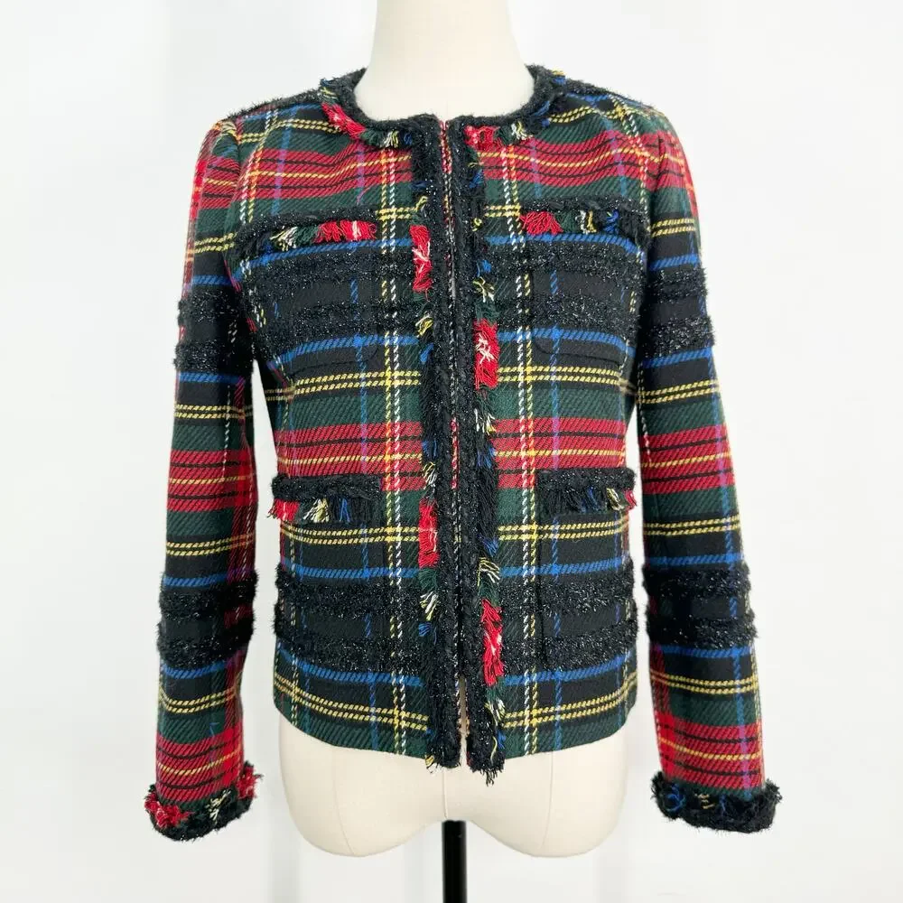 J. Crew Stewart Plaid Tartan Lady Jacket Red Blazer Preppy Work Classic Size  2